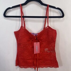 Edikted Red Rose Lace Sheer Camisole Ribbon Bow Adjustable Stretch Extra SmallXS
